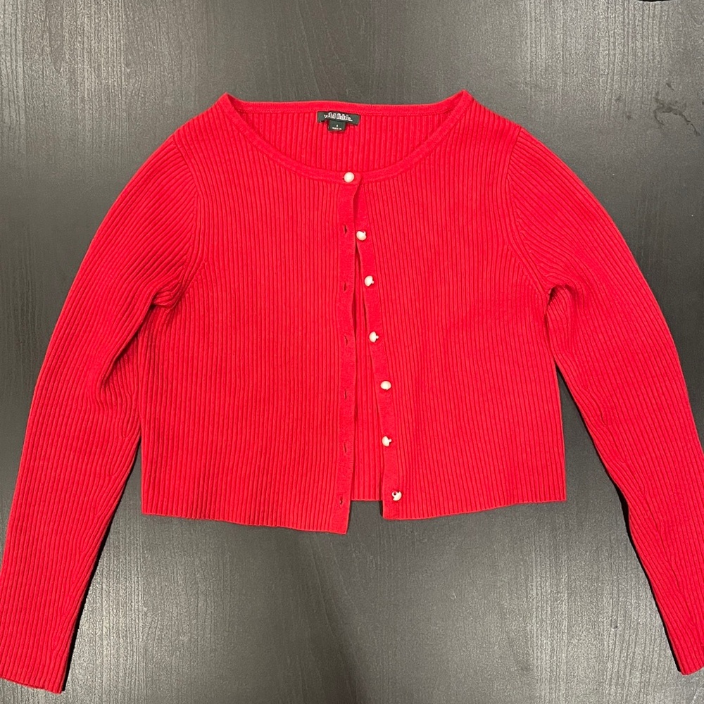 Cropped Red Knit Cardigan